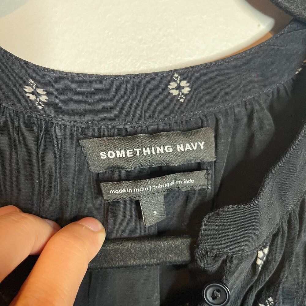 Something Navy button down patterned blouse - Picture 3 of 5